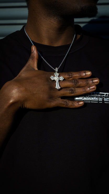 ICED OUT DOUBLE CROSS PENDANT - SILVER